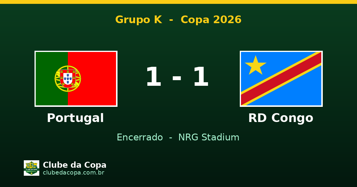 Portugal e RD Congo empatam em 1 a 1 no Grupo K da Copa 2026