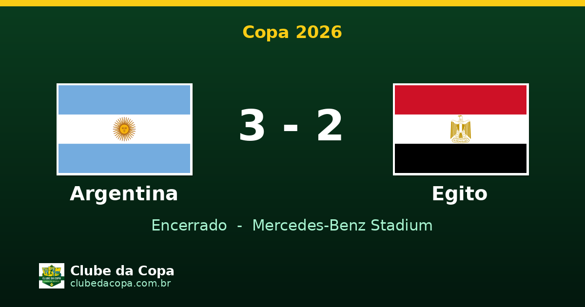 Argentina vence Egito por 3 a 2 e avança às quartas da Copa 2026